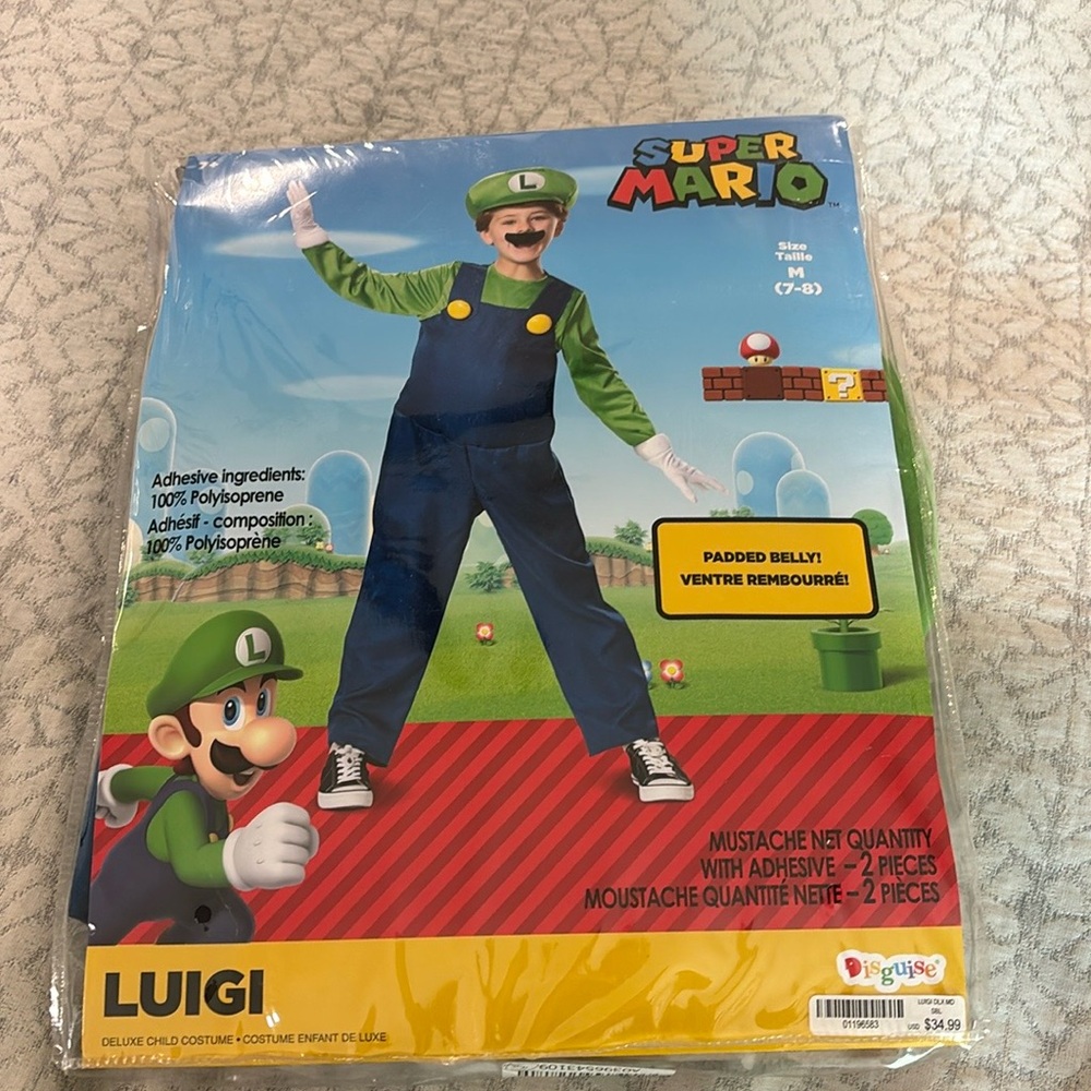 Super Mario Brothers Luigi Costume - size 7/8. Worn once in great condition.